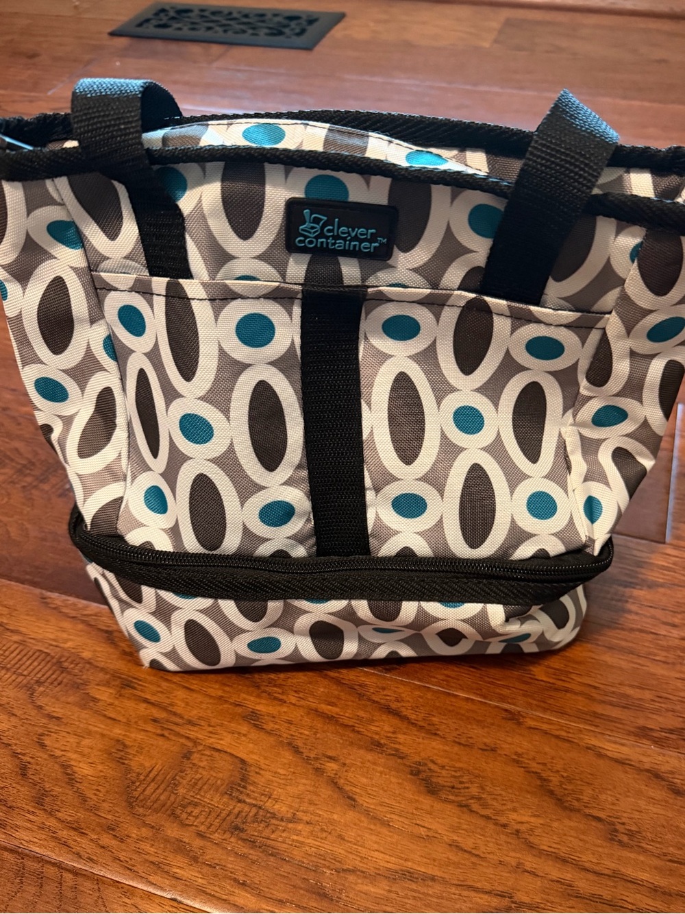 Women's Tote in Teal and Gray Geometric Print